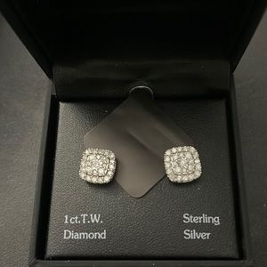 1 ct.T.W. Diamond Sterling Silver Pave Cushion Cluster Stud Earrings 1 ct. t.w.